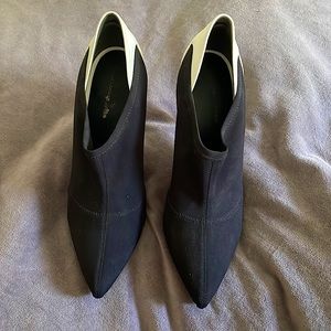 Alexander Wang black neoprene and white leather pumps